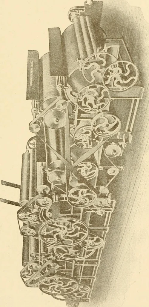 An illustration from Cyclopedia of textile work : a general reference library on cotton, woollen and worsted yarn manufacture, weaving, designing, chemistry and dyeing, finishing, knitting, and allied subjects, 1907, leaf 117