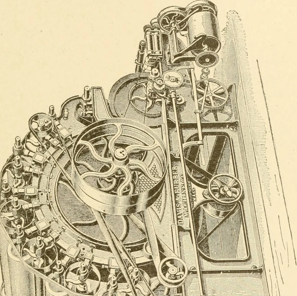 An illustration from Cyclopedia of textile work : a general reference library on cotton, woollen and worsted yarn manufacture, weaving, designing, chemistry and dyeing, finishing, knitting, and allied subjects, 1907, leaf 141