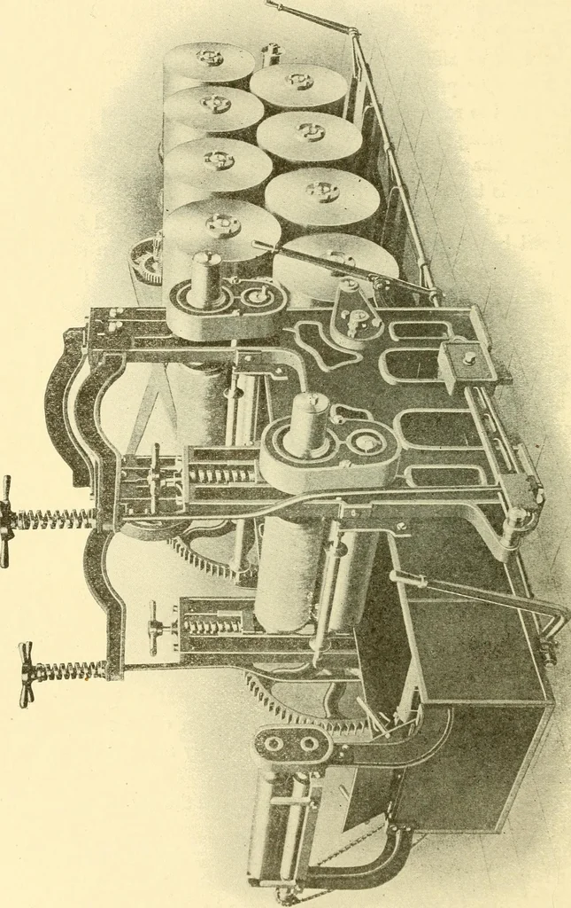 An illustration from Cyclopedia of textile work : a general reference library on cotton, woollen and worsted yarn manufacture, weaving, designing, chemistry and dyeing, finishing, knitting, and allied subjects, 1907, leaf 188