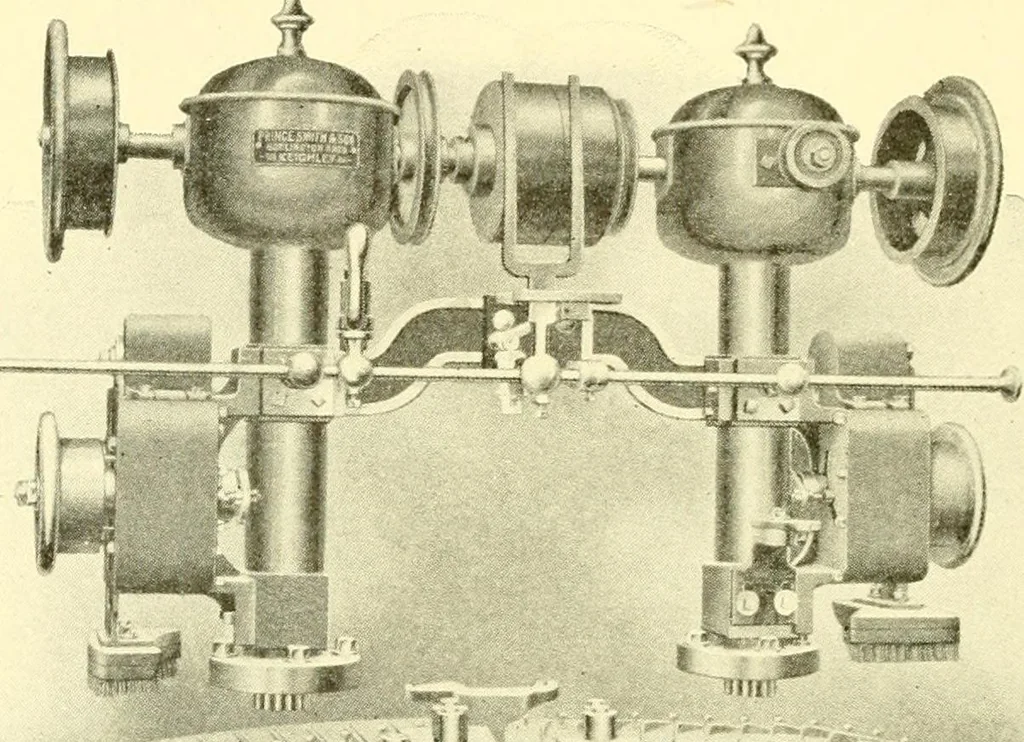 An illustration from Cyclopedia of textile work : a general reference library on cotton, woollen and worsted yarn manufacture, weaving, designing, chemistry and dyeing, finishing, knitting, and allied subjects, 1907, leaf 208