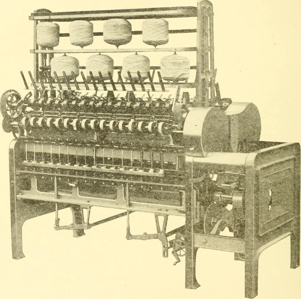 An illustration from Cyclopedia of textile work : a general reference library on cotton, woollen and worsted yarn manufacture, weaving, designing, chemistry and dyeing, finishing, knitting, and allied subjects, 1907, leaf 264
