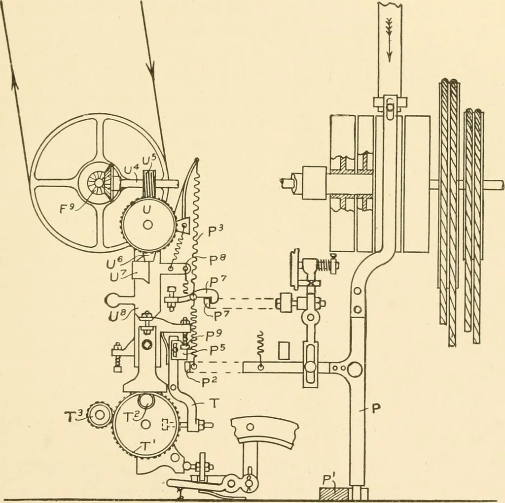 An illustration from Cyclopedia of textile work : a general reference library on cotton, woollen and worsted yarn manufacture, weaving, designing, chemistry and dyeing, finishing, knitting, and allied subjects, 1907, leaf 315