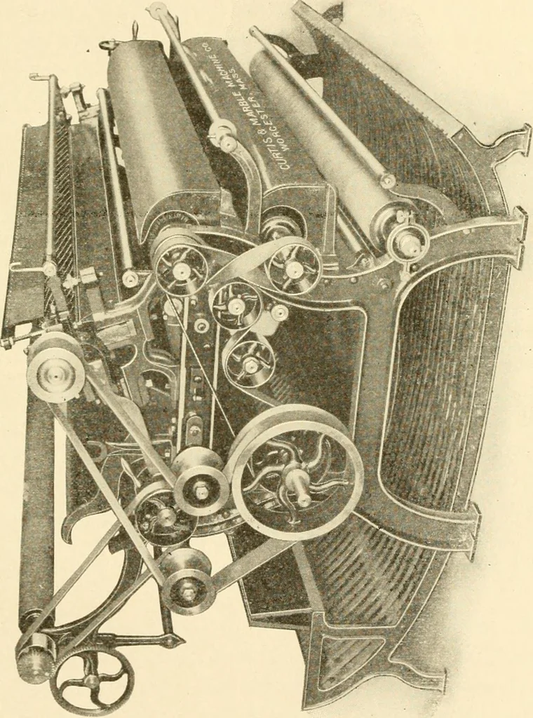 An illustration from Cyclopedia of textile work : a general reference library on cotton, woollen and worsted yarn manufacture, weaving, designing, chemistry and dyeing, finishing, knitting, and allied subjects, 1907, leaf 347