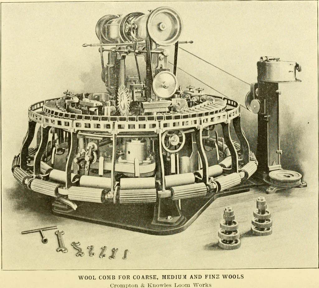 An illustration from Cyclopedia of textile work : a general reference library on cotton, woollen and worsted yarn manufacture, weaving, designing, chemistry and dyeing, finishing, knitting, and allied subjects, 1907, leaf 4