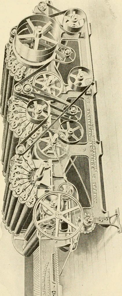 An illustration from Cyclopedia of textile work : a general reference library on cotton, woollen and worsted yarn manufacture, weaving, designing, chemistry and dyeing, finishing, knitting, and allied subjects, 1907, leaf 71