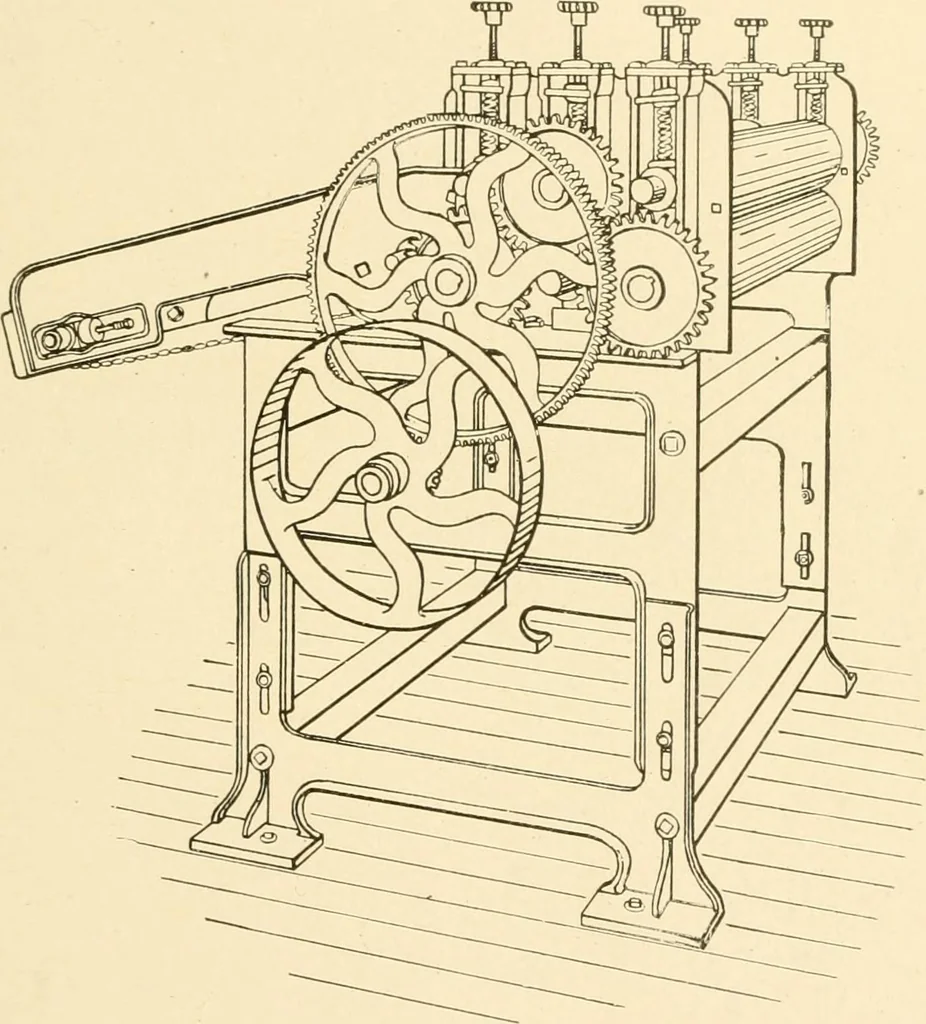 An illustration from Cyclopedia of textile work : a general reference library on cotton, woollen and worsted yarn manufacture, weaving, designing, chemistry and dyeing, finishing, knitting, and allied subjects, 1907, leaf 75