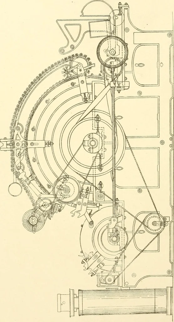 An illustration from Cyclopedia of textile work : a general reference library on cotton, woollen and worsted yarn manufacture, weaving, designing, chemistry and dyeing, finishing, knitting, and allied subjects, 1907, leaf 115