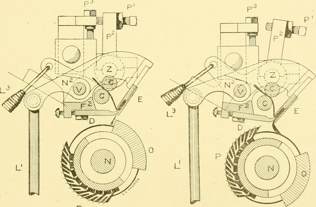 An illustration from Cyclopedia of textile work : a general reference library on cotton, woollen and worsted yarn manufacture, weaving, designing, chemistry and dyeing, finishing, knitting, and allied subjects, 1907, leaf 206