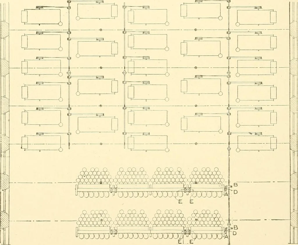 An illustration from Cyclopedia of textile work : a general reference library on cotton, woollen and worsted yarn manufacture, weaving, designing, chemistry and dyeing, finishing, knitting, and allied subjects, 1907, leaf 235