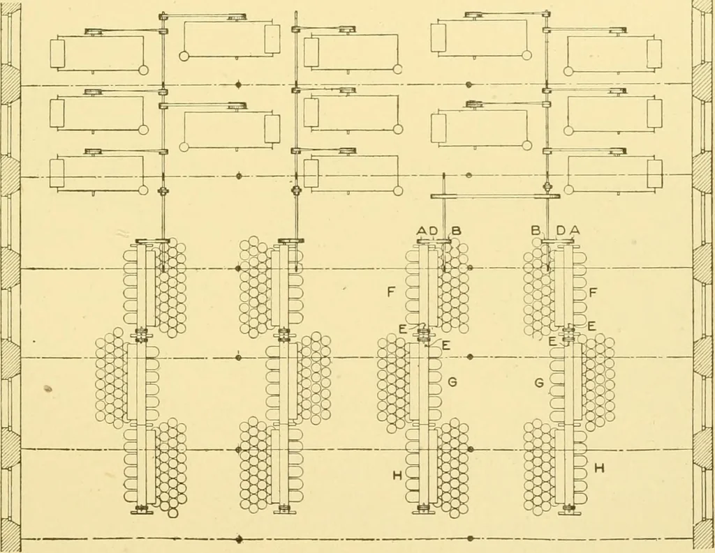 An illustration from Cyclopedia of textile work : a general reference library on cotton, woollen and worsted yarn manufacture, weaving, designing, chemistry and dyeing, finishing, knitting, and allied subjects, 1907, leaf 236