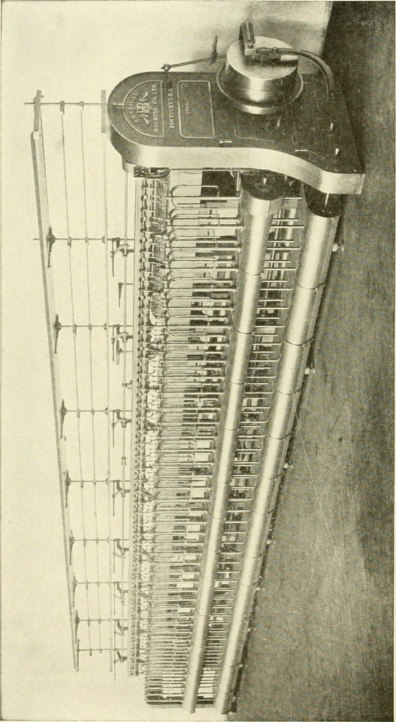 An illustration from Cyclopedia of textile work : a general reference library on cotton, woollen and worsted yarn manufacture, weaving, designing, chemistry and dyeing, finishing, knitting, and allied subjects, 1907, leaf 265