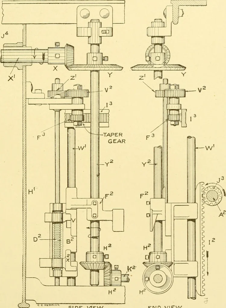 An illustration from Cyclopedia of textile work : a general reference library on cotton, woollen and worsted yarn manufacture, weaving, designing, chemistry and dyeing, finishing, knitting, and allied subjects, 1907, leaf 276