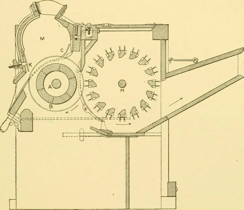 An illustration from Cyclopedia of textile work : a general reference library on cotton, woollen and worsted yarn manufacture, weaving, designing, chemistry and dyeing, finishing, knitting, and allied subjects, 1907, leaf 28