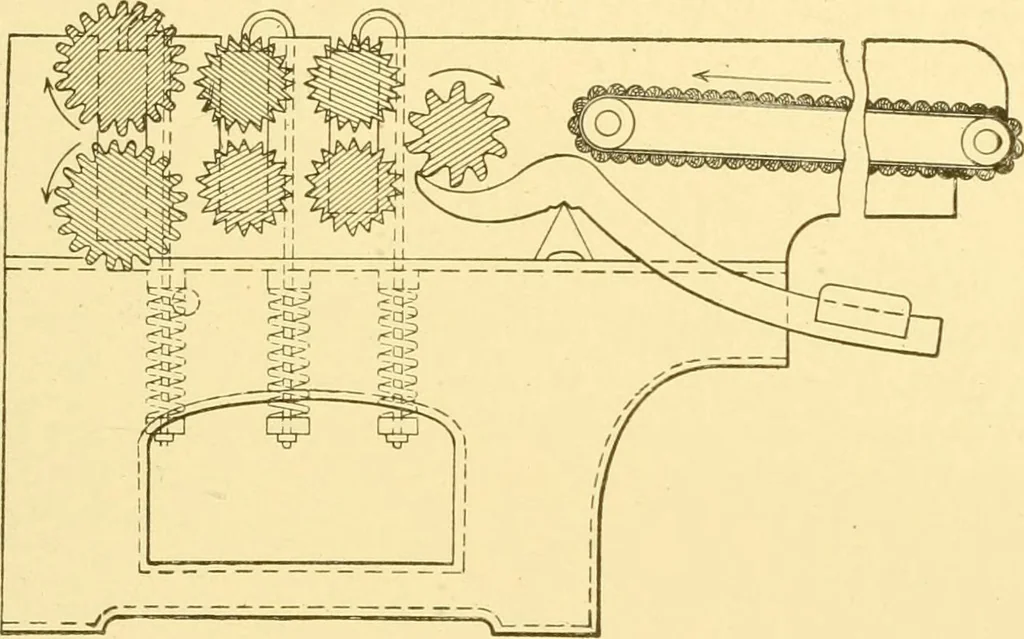 An illustration from Cyclopedia of textile work : a general reference library on cotton, woollen and worsted yarn manufacture, weaving, designing, chemistry and dyeing, finishing, knitting, and allied subjects, 1907, leaf 42