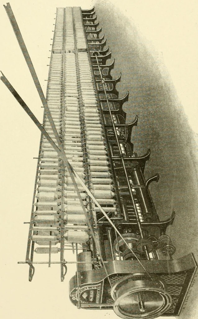 An illustration from Cyclopedia of textile work : a general reference library on cotton, woollen and worsted yarn manufacture, weaving, designing, chemistry and dyeing, finishing, knitting, and allied subjects, 1907, leaf 7
