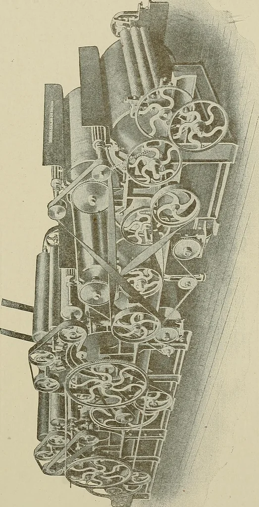 An illustration from Cyclopedia of textile work : a general reference library on cotton, woolen and worsted yarn manufacture, weaving, designing, chemistry and dyeing, finishing, knitting, and allied subjects, 1911, leaf 118
