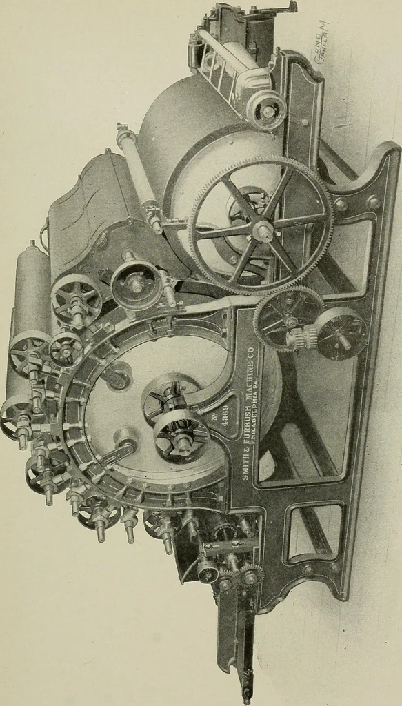 An illustration from Cyclopedia of textile work : a general reference library on cotton, woolen and worsted yarn manufacture, weaving, designing, chemistry and dyeing, finishing, knitting, and allied subjects, 1911, leaf 144