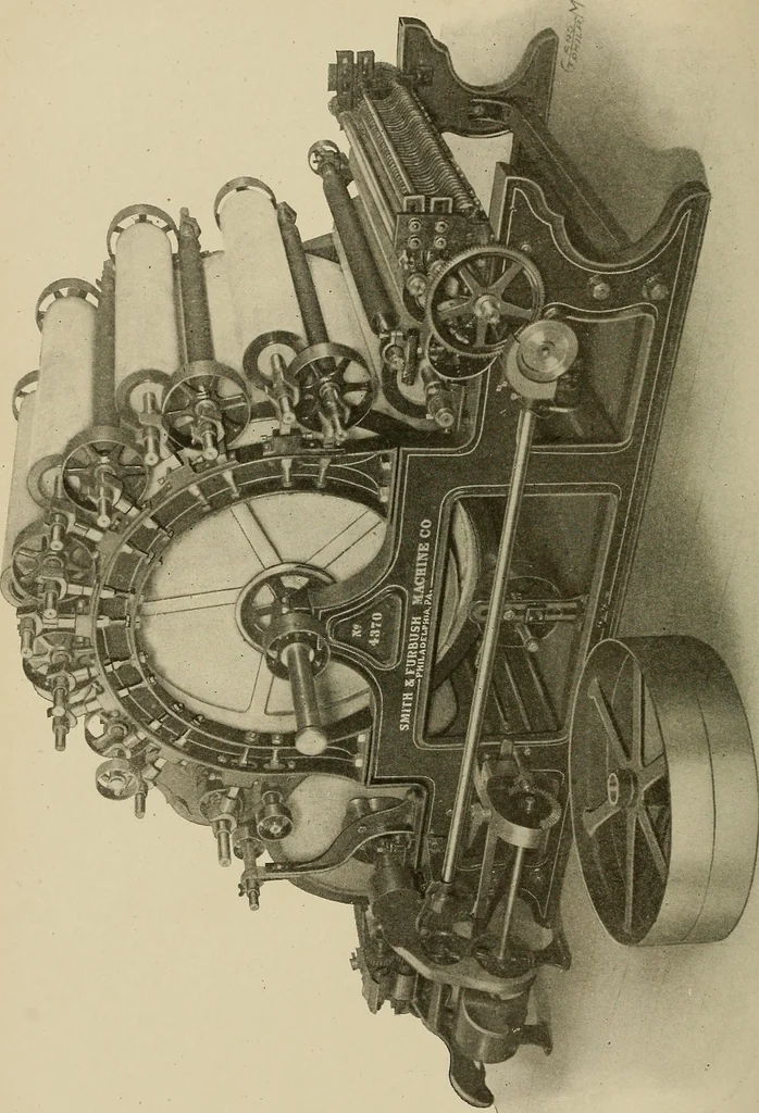 An illustration from Cyclopedia of textile work : a general reference library on cotton, woolen and worsted yarn manufacture, weaving, designing, chemistry and dyeing, finishing, knitting, and allied subjects, 1911, leaf 149