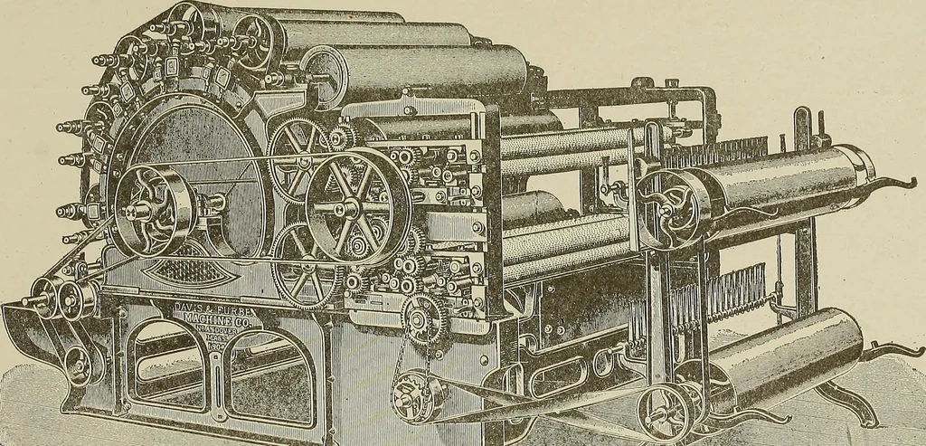 An illustration from Cyclopedia of textile work : a general reference library on cotton, woolen and worsted yarn manufacture, weaving, designing, chemistry and dyeing, finishing, knitting, and allied subjects, 1911, leaf 154
