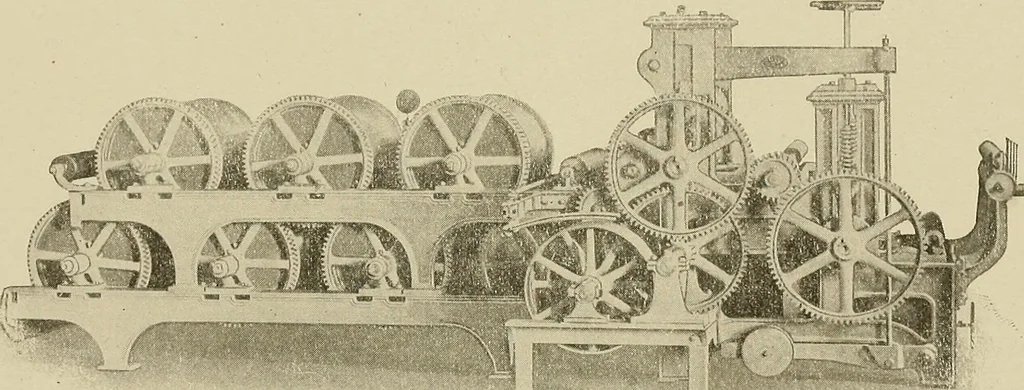 An illustration from Cyclopedia of textile work : a general reference library on cotton, woolen and worsted yarn manufacture, weaving, designing, chemistry and dyeing, finishing, knitting, and allied subjects, 1911, leaf 187