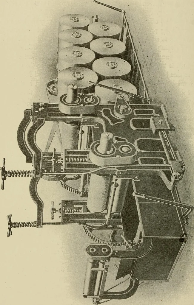 An illustration from Cyclopedia of textile work : a general reference library on cotton, woolen and worsted yarn manufacture, weaving, designing, chemistry and dyeing, finishing, knitting, and allied subjects, 1911, leaf 189