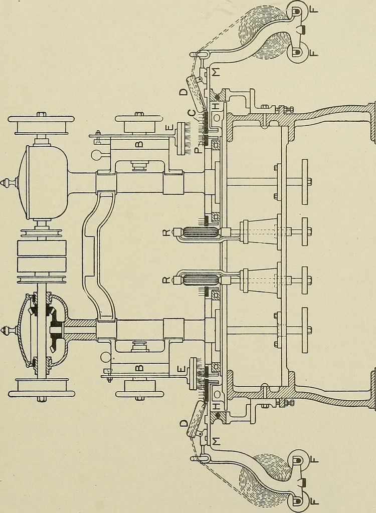 An illustration from Cyclopedia of textile work : a general reference library on cotton, woolen and worsted yarn manufacture, weaving, designing, chemistry and dyeing, finishing, knitting, and allied subjects, 1911, leaf 206