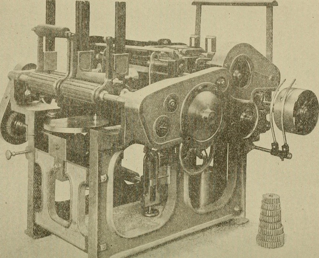 An illustration from Cyclopedia of textile work : a general reference library on cotton, woolen and worsted yarn manufacture, weaving, designing, chemistry and dyeing, finishing, knitting, and allied subjects, 1911, leaf 219