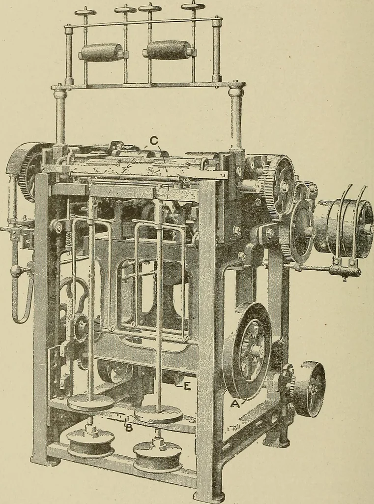 An illustration from Cyclopedia of textile work : a general reference library on cotton, woolen and worsted yarn manufacture, weaving, designing, chemistry and dyeing, finishing, knitting, and allied subjects, 1911, leaf 239