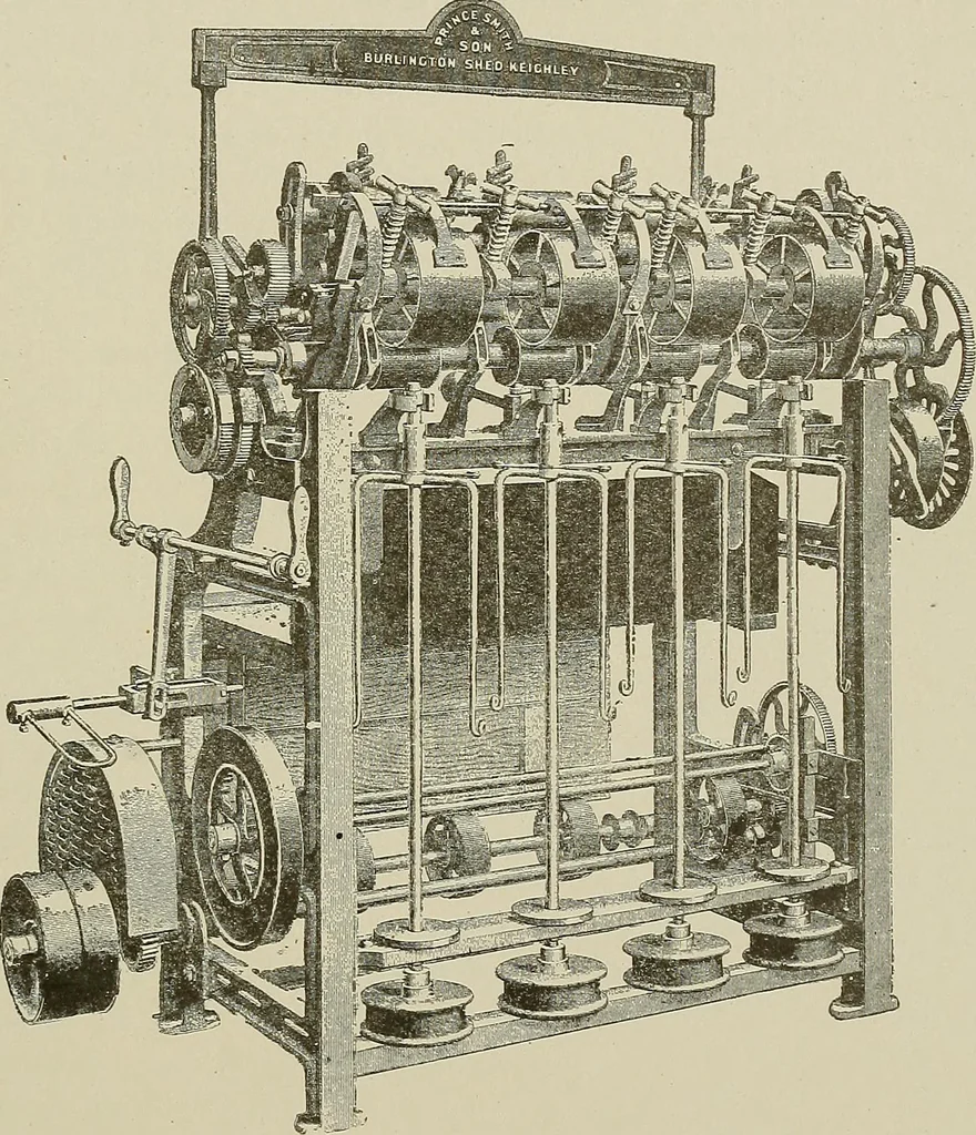 An illustration from Cyclopedia of textile work : a general reference library on cotton, woolen and worsted yarn manufacture, weaving, designing, chemistry and dyeing, finishing, knitting, and allied subjects, 1911, leaf 242