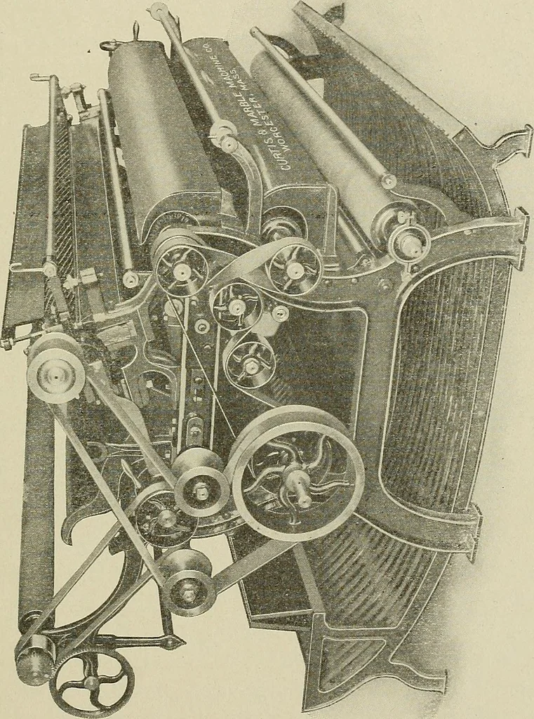 An illustration from Cyclopedia of textile work : a general reference library on cotton, woolen and worsted yarn manufacture, weaving, designing, chemistry and dyeing, finishing, knitting, and allied subjects, 1911, leaf 348