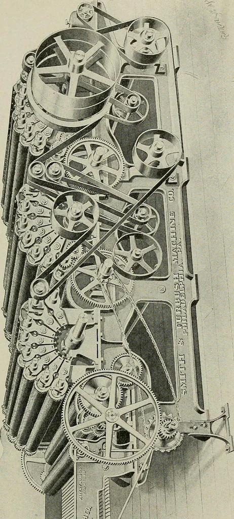 An illustration from Cyclopedia of textile work : a general reference library on cotton, woolen and worsted yarn manufacture, weaving, designing, chemistry and dyeing, finishing, knitting, and allied subjects, 1911, leaf 72