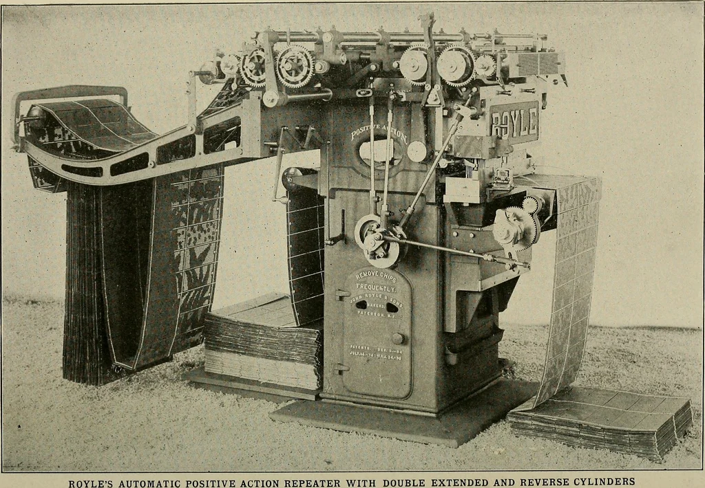 An illustration from Cyclopedia of textile work : a general reference library on cotton, woolen and worsted yarn manufacture, weaving, designing, chemistry and dyeing, finishing, knitting, and allied subjects, 1911, leaf 19