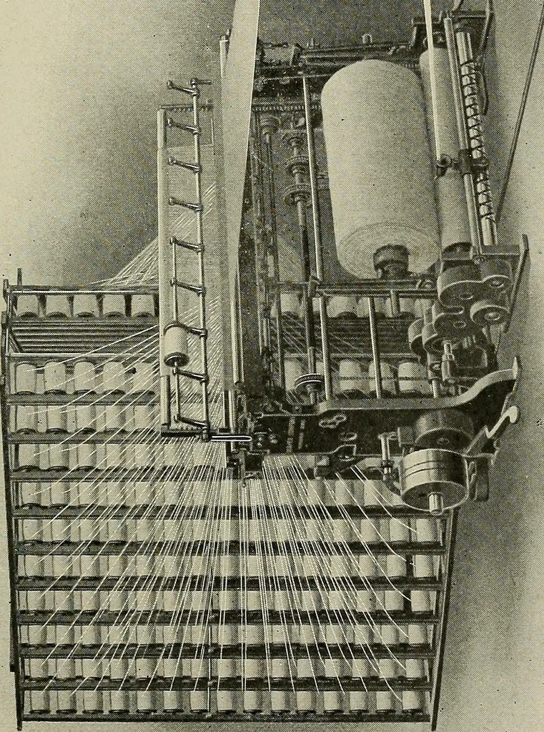 An illustration from Cyclopedia of textile work : a general reference library on cotton, woolen and worsted yarn manufacture, weaving, designing, chemistry and dyeing, finishing, knitting, and allied subjects, 1911, leaf 36
