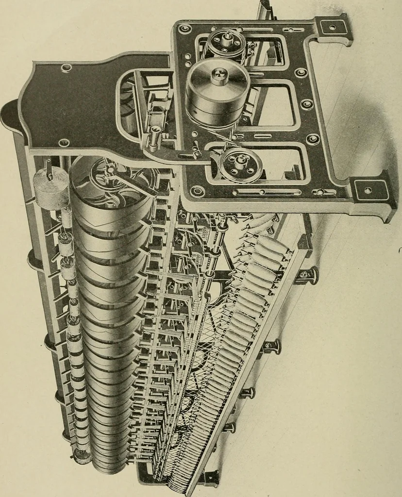 An illustration from Cyclopedia of textile work : a general reference library on cotton, woolen and worsted yarn manufacture, weaving, designing, chemistry and dyeing, finishing, knitting, and allied subjects, 1911, leaf 55