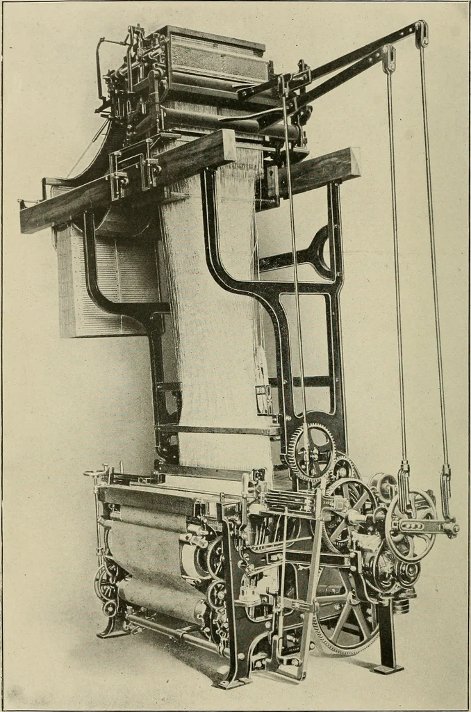 An illustration from Cyclopedia of textile work : a general reference library on cotton, woolen and worsted yarn manufacture, weaving, designing, chemistry and dyeing, finishing, knitting, and allied subjects, 1911, leaf 7