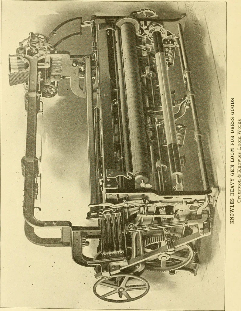 An illustration from Cyclopedia of textile work : a general reference library on cotton, woollen and worsted yarn manufacture, weaving, designing, chemistry and dyeing, finishing, knitting, and allied subjects, 1907, leaf 136