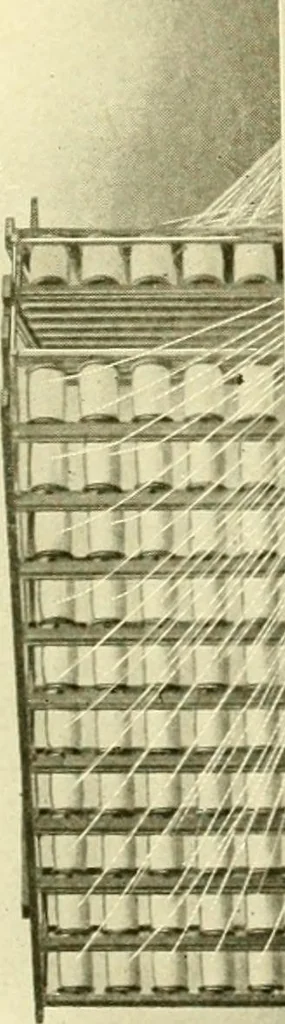 An illustration from Cyclopedia of textile work : a general reference library on cotton, woollen and worsted yarn manufacture, weaving, designing, chemistry and dyeing, finishing, knitting, and allied subjects, 1907, leaf 35