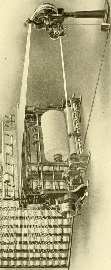 An illustration from Cyclopedia of textile work : a general reference library on cotton, woollen and worsted yarn manufacture, weaving, designing, chemistry and dyeing, finishing, knitting, and allied subjects, 1907, leaf 35