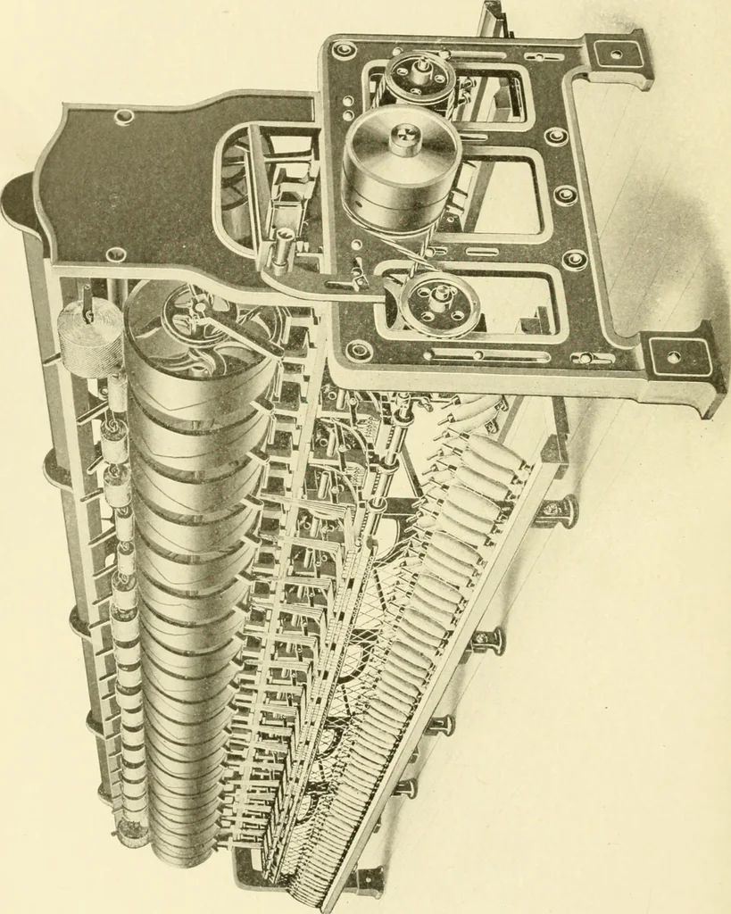An illustration from Cyclopedia of textile work : a general reference library on cotton, woollen and worsted yarn manufacture, weaving, designing, chemistry and dyeing, finishing, knitting, and allied subjects, 1907, leaf 54
