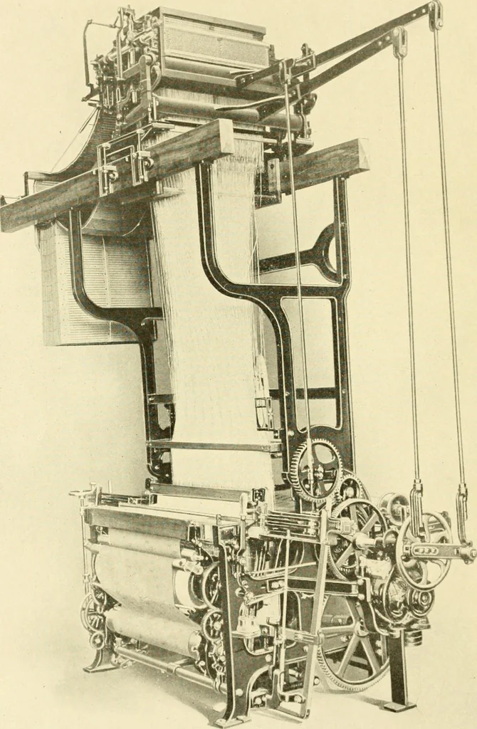 An illustration from Cyclopedia of textile work : a general reference library on cotton, woollen and worsted yarn manufacture, weaving, designing, chemistry and dyeing, finishing, knitting, and allied subjects, 1907, leaf 6