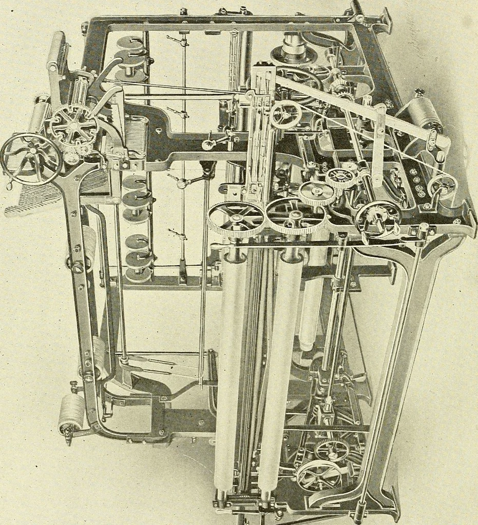 An illustration from Cyclopedia of textile work : a general reference library on cotton, woolen and worsted yarn manufacture, weaving, designing, chemistry and dyeing, finishing, knitting, and allied subjects, 1911, leaf 127