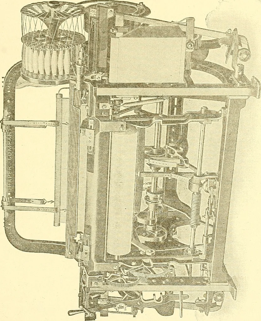 An illustration from Cyclopedia of textile work : a general reference library on cotton, woolen and worsted yarn manufacture, weaving, designing, chemistry and dyeing, finishing, knitting, and allied subjects, 1911, leaf 136