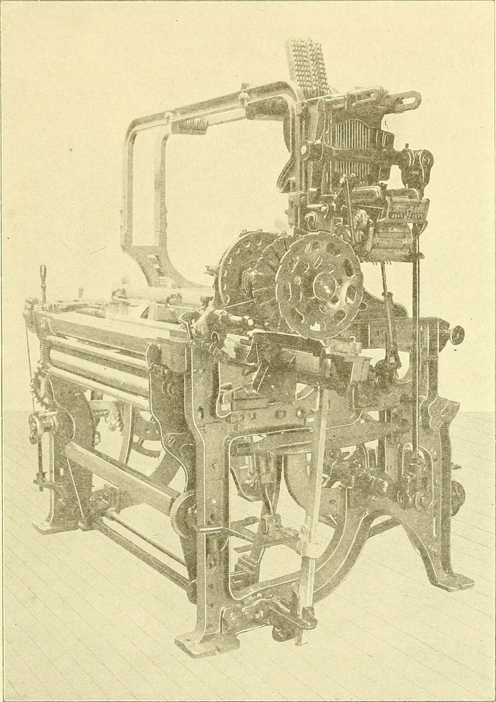An illustration from Cyclopedia of textile work : a general reference library on cotton, woolen and worsted yarn manufacture, weaving, designing, chemistry and dyeing, finishing, knitting, and allied subjects, 1911, leaf 142