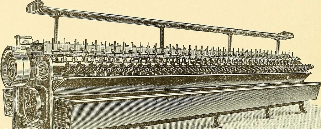 An illustration from Cyclopedia of textile work : a general reference library on cotton, woolen and worsted yarn manufacture, weaving, designing, chemistry and dyeing, finishing, knitting, and allied subjects, 1911, leaf 21