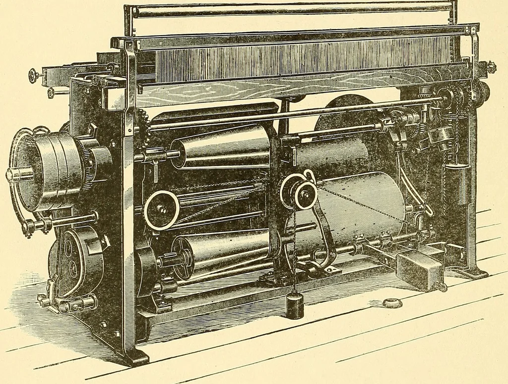 An illustration from Cyclopedia of textile work : a general reference library on cotton, woolen and worsted yarn manufacture, weaving, designing, chemistry and dyeing, finishing, knitting, and allied subjects, 1911, leaf 33