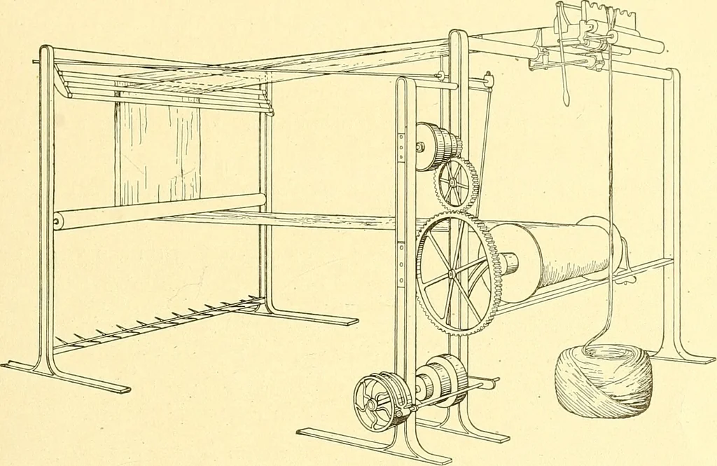 An illustration from Cyclopedia of textile work : a general reference library on cotton, woolen and worsted yarn manufacture, weaving, designing, chemistry and dyeing, finishing, knitting, and allied subjects, 1911, leaf 50