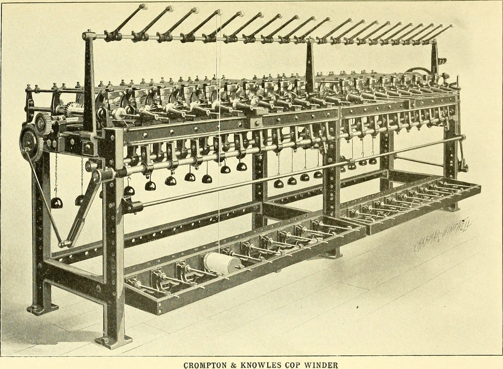 An illustration from Cyclopedia of textile work : a general reference library on cotton, woolen and worsted yarn manufacture, weaving, designing, chemistry and dyeing, finishing, knitting, and allied subjects, 1911, leaf 72