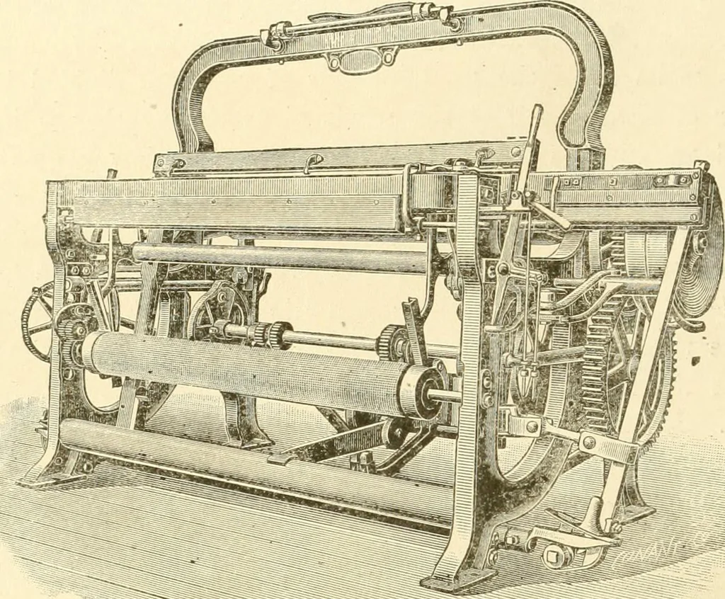 An illustration from Cyclopedia of textile work : a general reference library on cotton, woollen and worsted yarn manufacture, weaving, designing, chemistry and dyeing, finishing, knitting, and allied subjects, 1907, leaf 106