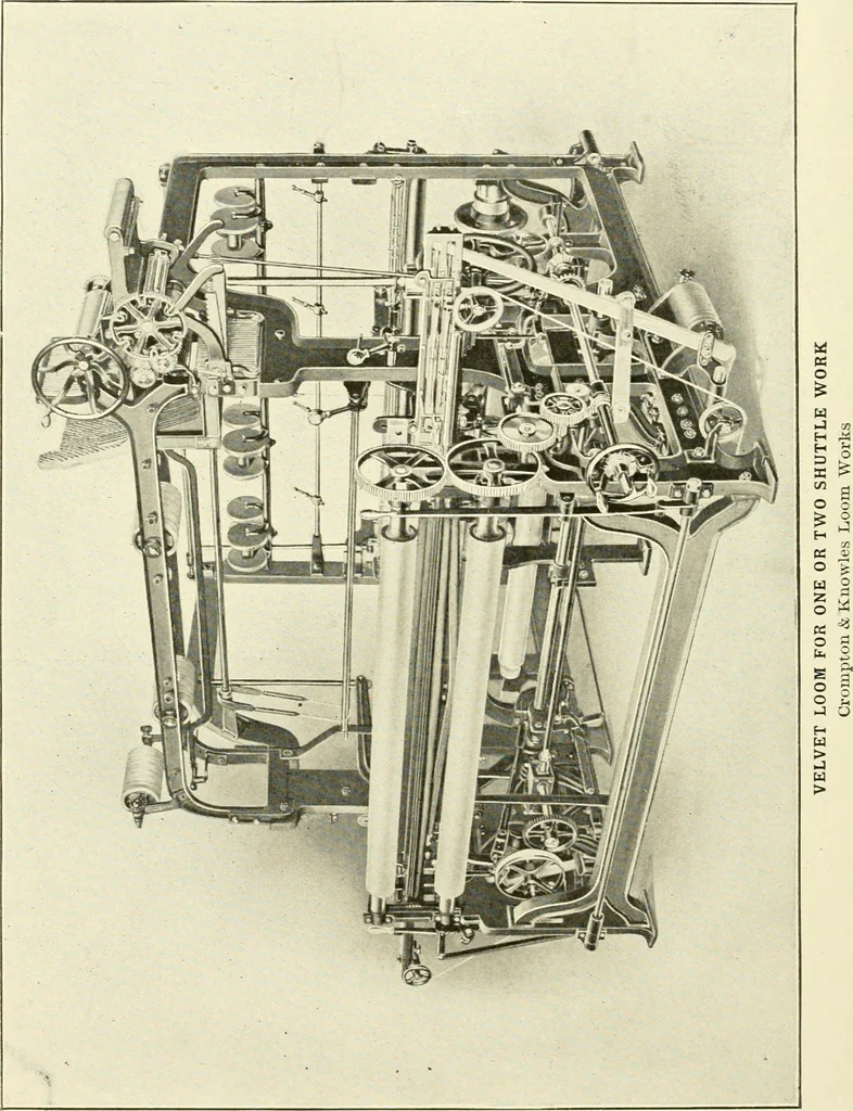 An illustration from Cyclopedia of textile work : a general reference library on cotton, woollen and worsted yarn manufacture, weaving, designing, chemistry and dyeing, finishing, knitting, and allied subjects, 1907, leaf 126