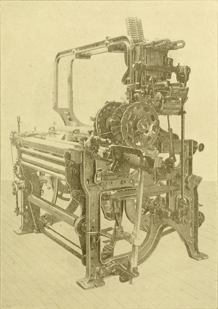 An illustration from Cyclopedia of textile work : a general reference library on cotton, woollen and worsted yarn manufacture, weaving, designing, chemistry and dyeing, finishing, knitting, and allied subjects, 1907, leaf 141